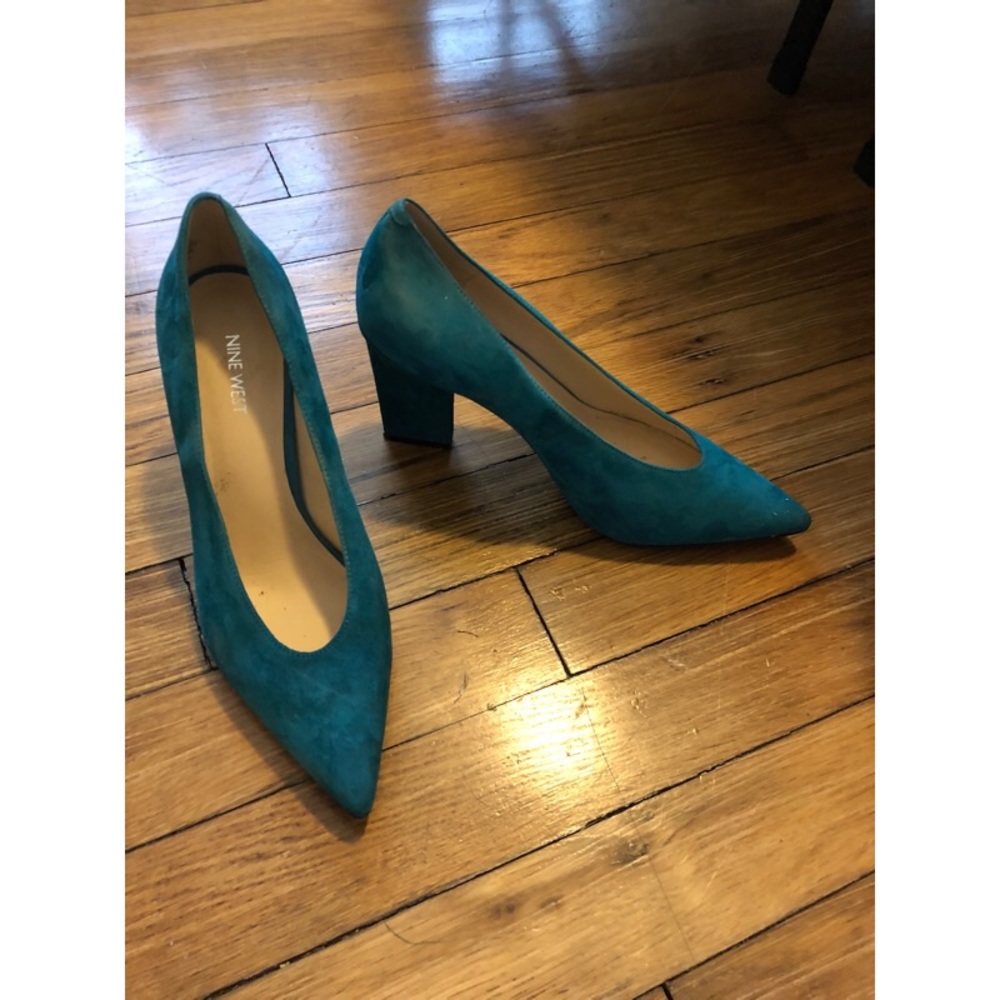 Nine West Teal Suede Block Heel